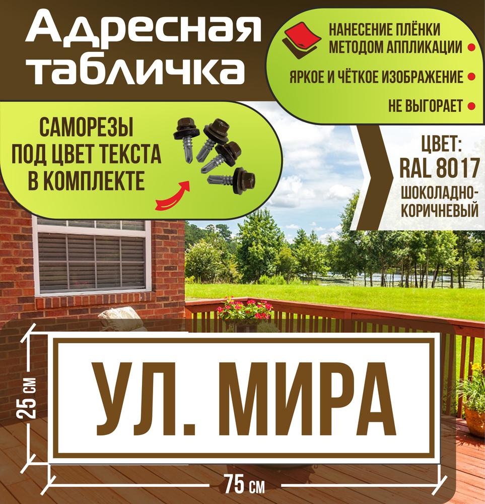 Адресная табличка на дом улица Мира RAL 8017 коричневая #1