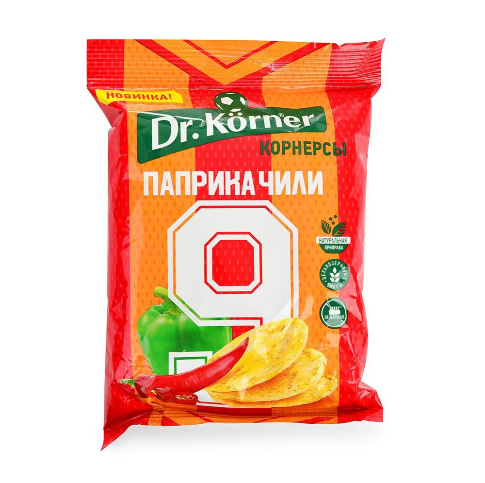Чипсы цельнозерновые кукурузно-рисовые с паприкой и чили, Dr. Korner ...