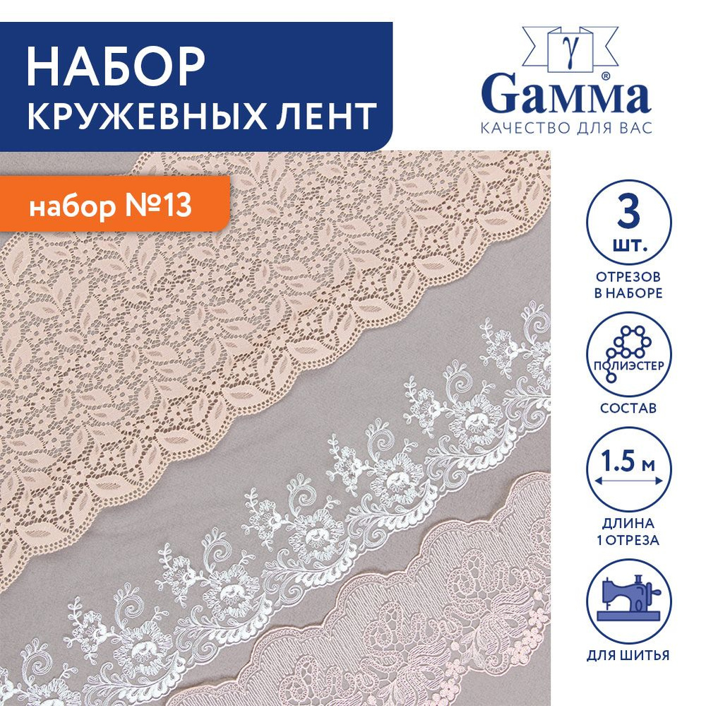 Набор кружевных лент гипюр 3шт по 1.5м "Gamma" BLUS-3 №13 #1