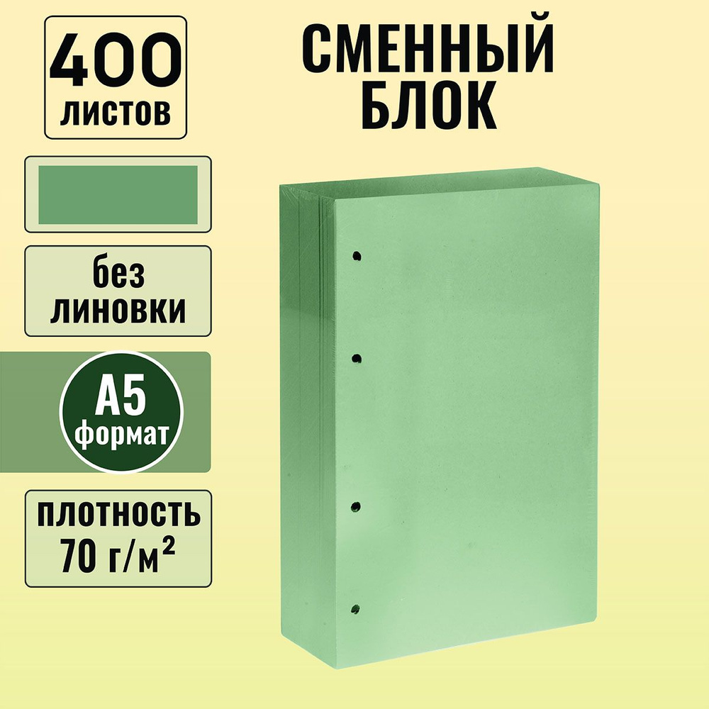 Сменный блок 400 листов А5 формата без линовки 70 гр/кв.м для тетрадей на кольцах, цветной тонированный #1