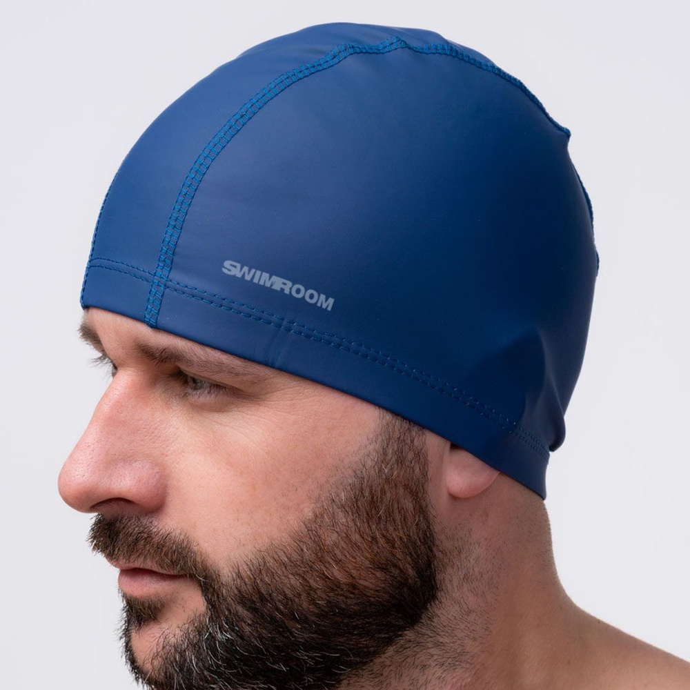 Комбинированная шапочка для плавания SwimRoom "PU Swim Cap", Взрослая, Цвет Синий  #1