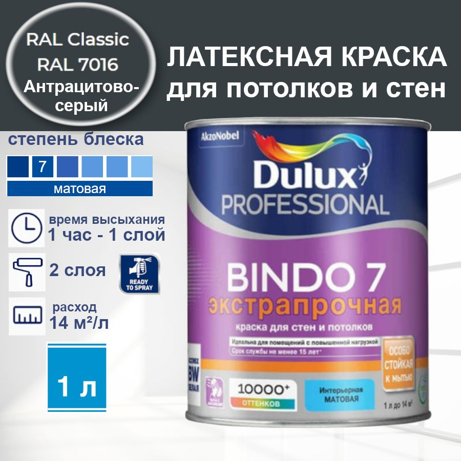 DULUX Краска Быстросохнущая, Моющаяся, Сополимерная дисперсия, Матовое покрытие, 0.9 л, темно-серый  #1