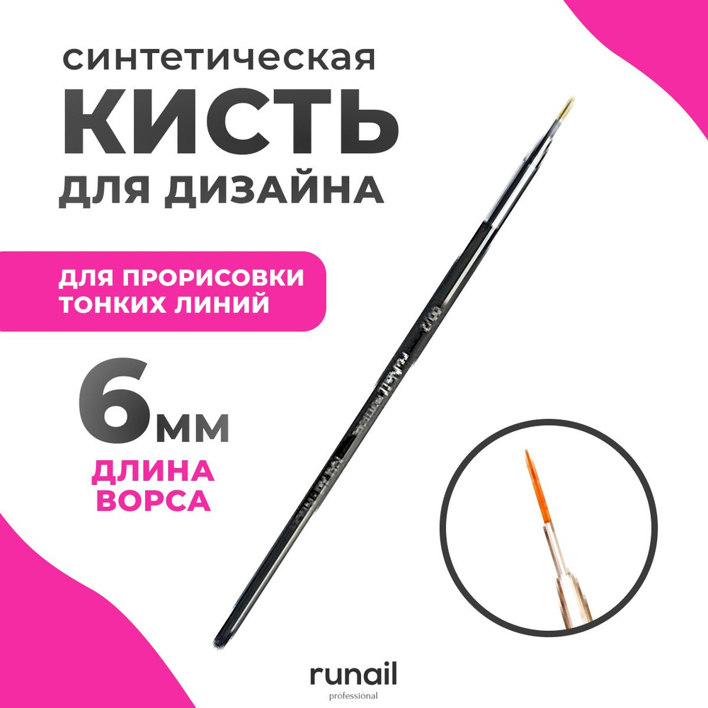 Runail Professional Кисть для маникюра, для дизайна ногтей, для гель лака, для маникюра и педикюра Nail #1