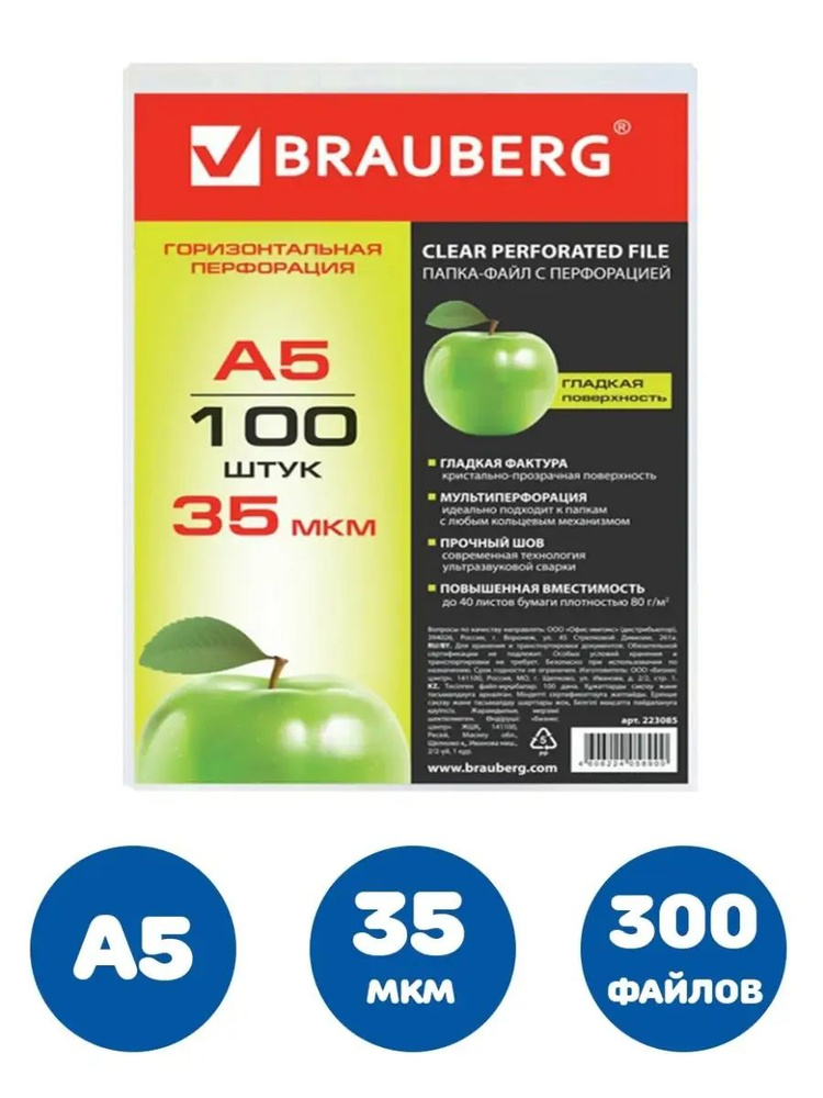 Brauberg Файл A5 (14.8 × 21 см) 100 шт., 35 мкм #1