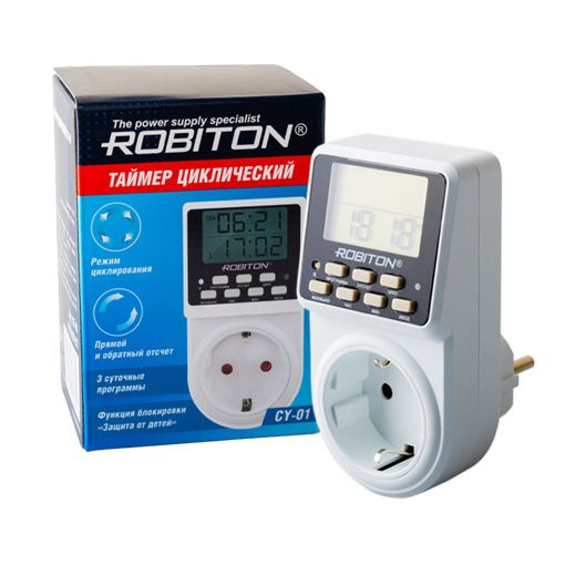 Таймер для розетки ROBITON CY-01 18102, электронный, циклический режим, 3 программы, обратный/прямой #1