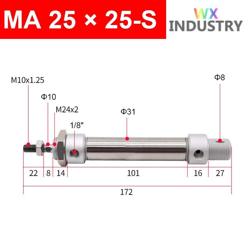 Пневмоцилиндр MA 25X25-S,ход поршня 25 мм #1