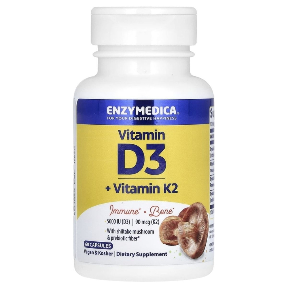 Витамины Д3 и К2 Enzymedica Vegan D3 + K2 60 капсул #1