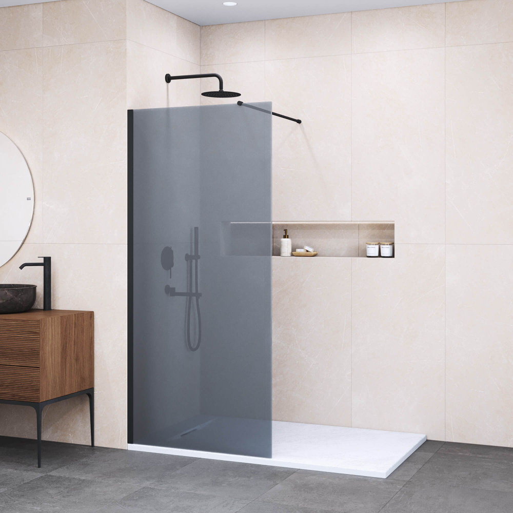 Душевая перегородка 90*195 RGW WA-010 B Чёрный/Тонированное(серое)/8 мм ...