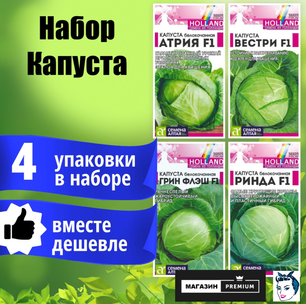 Набор Семян Капуста 4 упаковки (Атрия, Вестри, Грин Флэш, Ринда) - Семена Алтая  #1