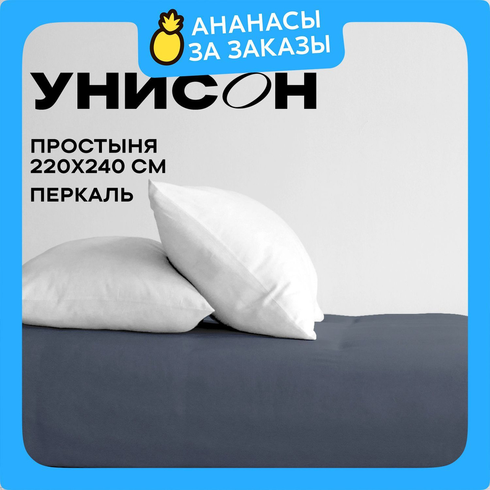 Унисон Простыня Перкаль, Евро, 220х240 см / простынь Monsoon 86114-10, однотонная  #1