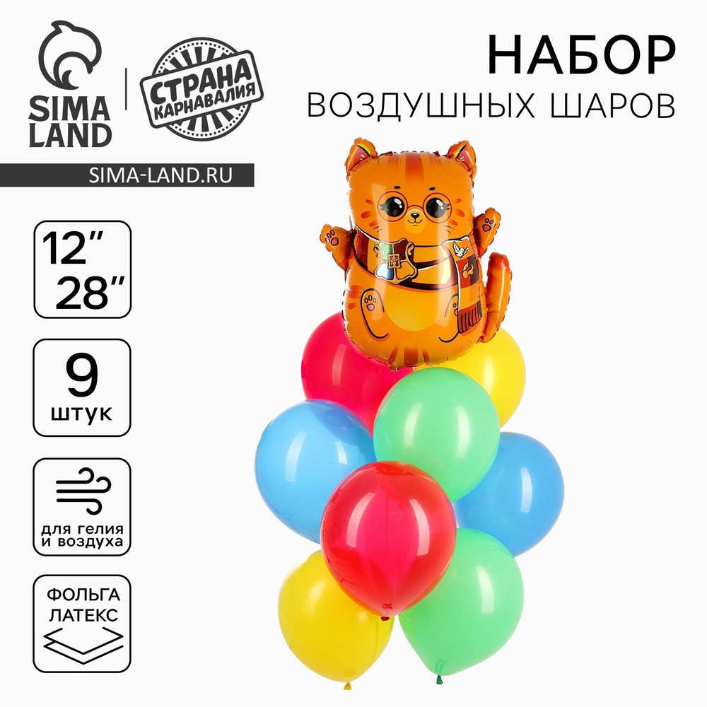 Шары воздушные, набор Котик-волшебник , фольга, латекс, 9 шт. #1