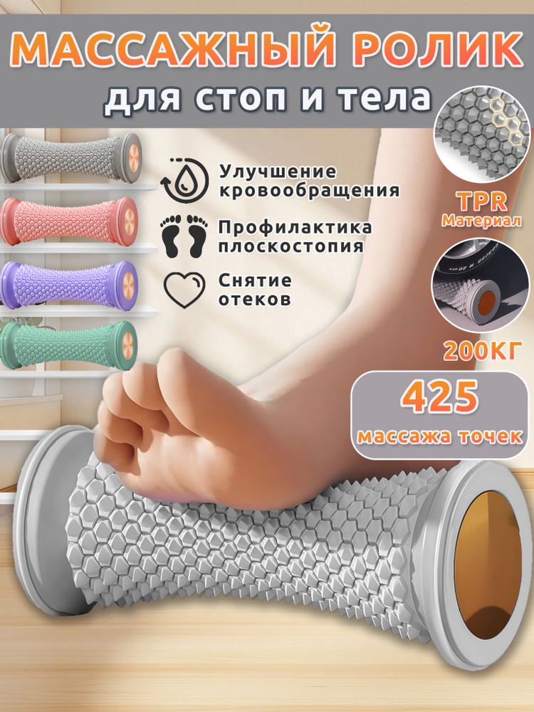 Массажер для ног роликовый,массажер для стоп ног,серый,425 точек,стимулирует проходимость меридианов #1