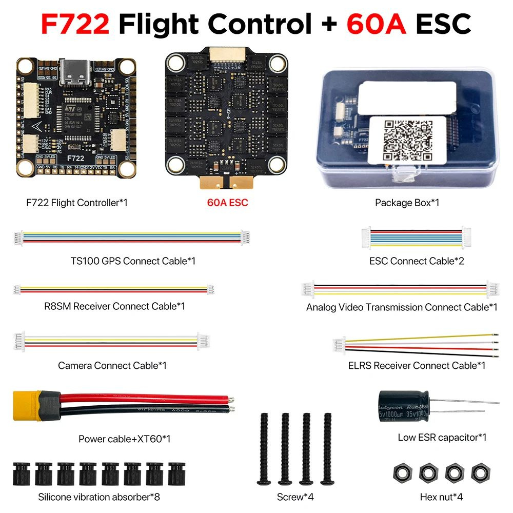 9IMOD F722 Flight Stack - полетный контроллер с ESC 55A/60A (3-6S LiPo ...