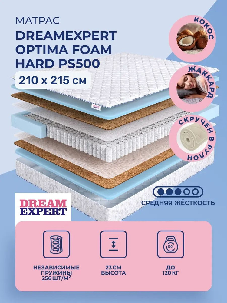 Матрас 210х215 DreamExpert Optima Foam Hard PS500, независимые пружины, двусторонний с одинаковой жесткостью, #1