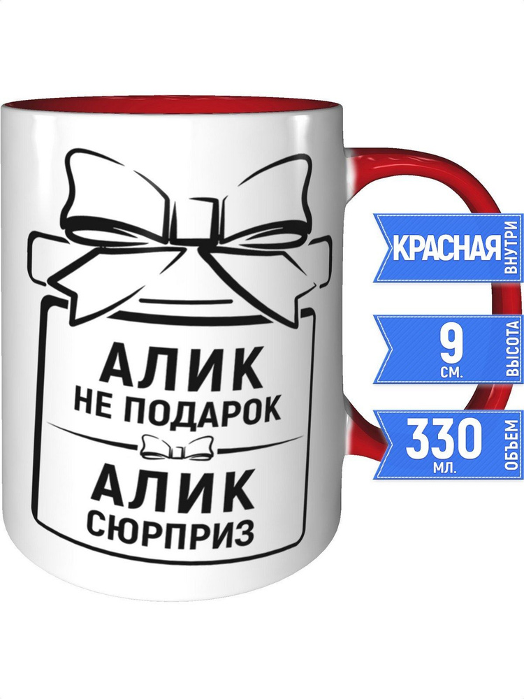 Кружка Алик не подарок, Алик сюрприз - внтутри и ручка красная #1