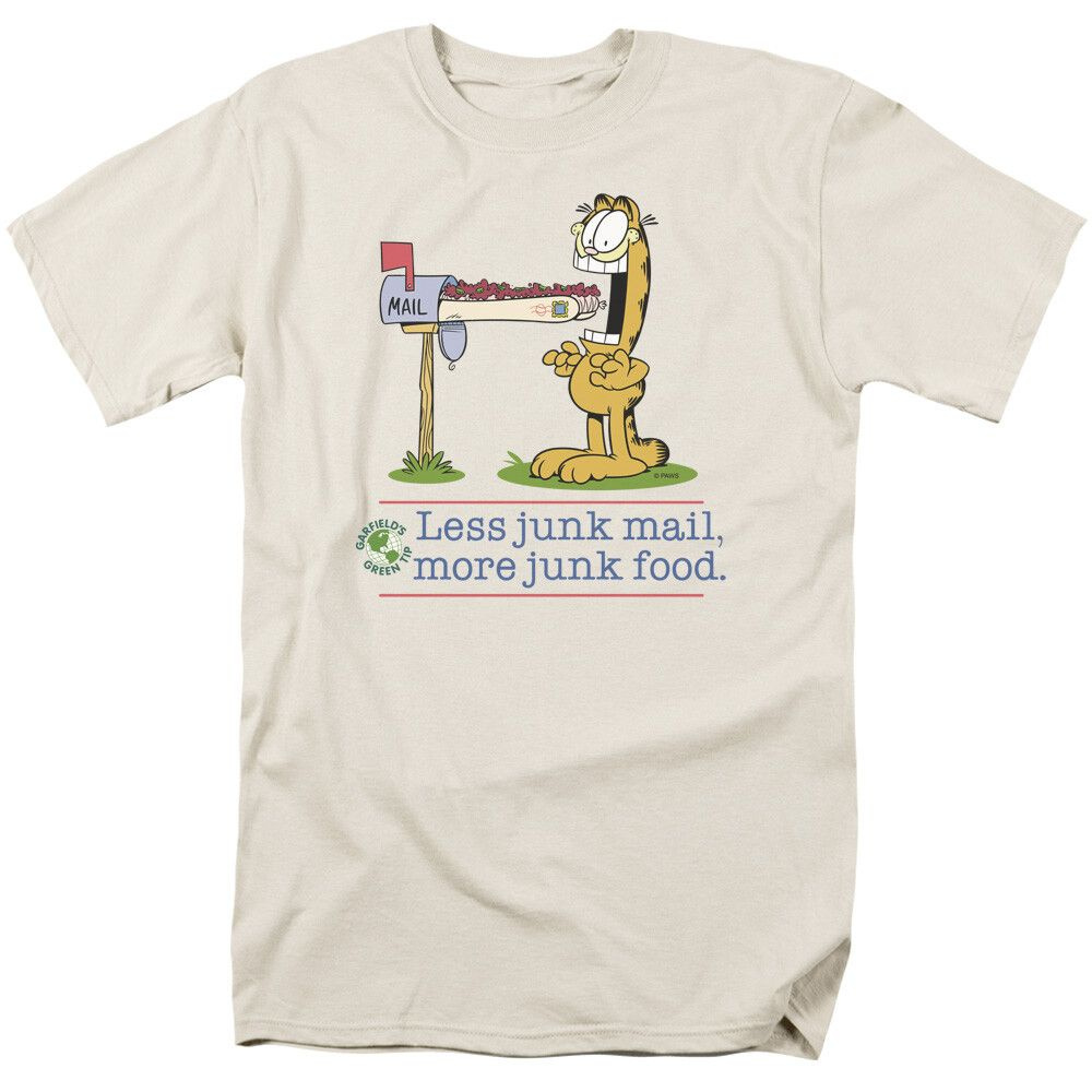 Футболка Garfield Less Junk Mail T-shirt Mens Licensed Cat Jim Davis Comic Tee Cream 1 шт #1