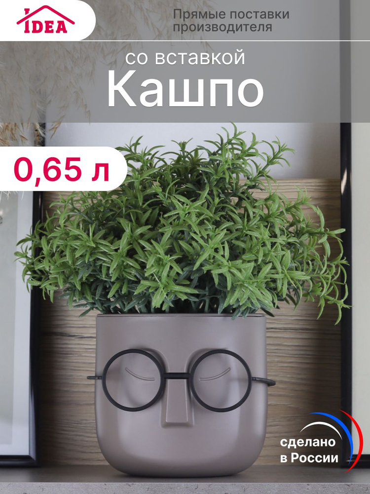 Кашпо для цветов 0,65л со вставкой и с очками, горшок для цветов #1