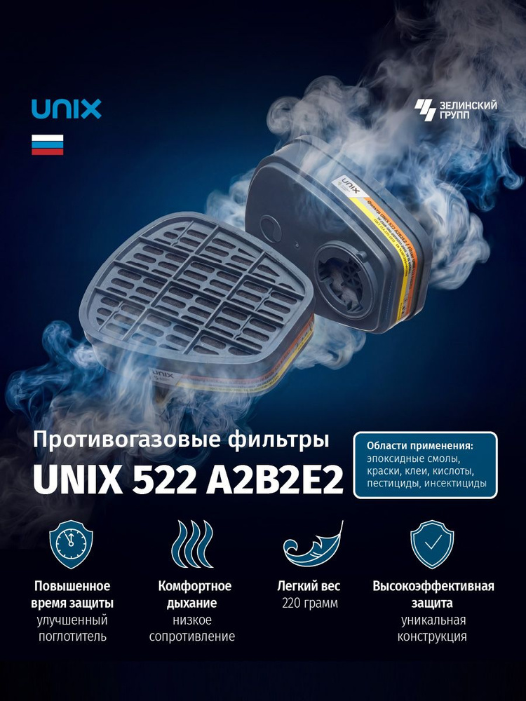 Фильтр противогазовый UNIX 522 А2В2Е2 для работы с краской, растворителями, эпоксидной смолой, клеями, #1