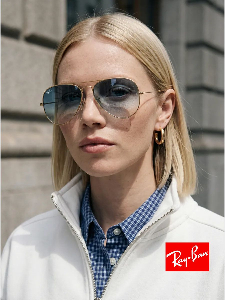 Солнцезащитные очки унисекс, авиаторы RAY-BAN с чехлом, линзы светло-голубые, RB3025-001/3F/58-14 #1