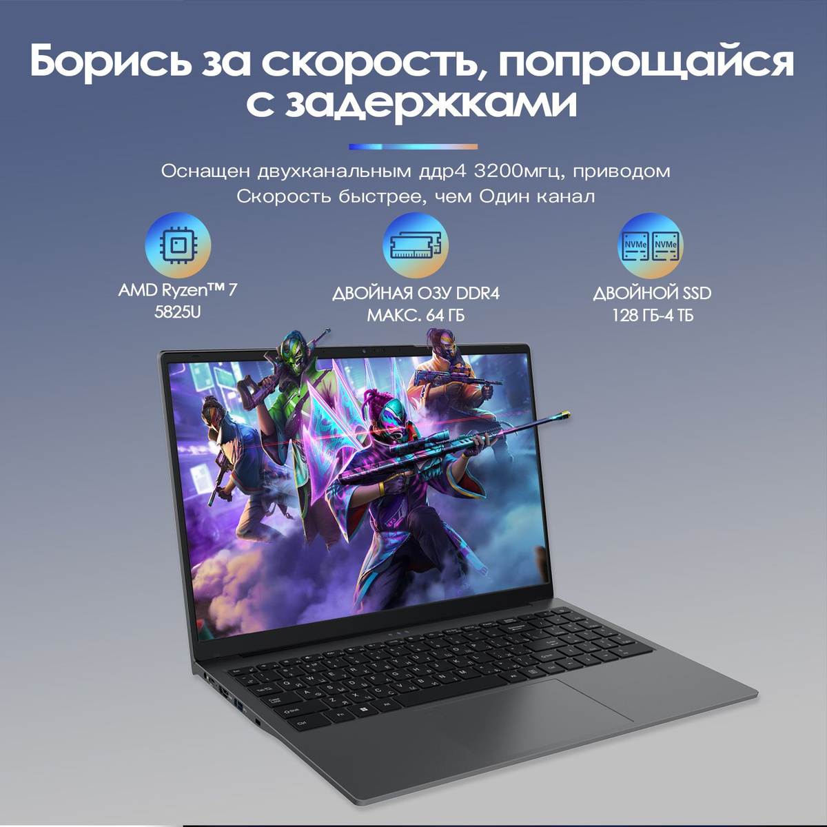 Ноутбук MiniHyper AMD Ryzen 7 5825U 32 ГБ 32 ГБ, серый металлик купить ...