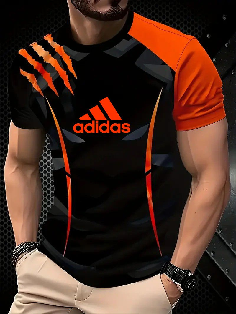 Футболка Мужской adidas черный, желтый Короткий, размер 50 Полиэфирное ...