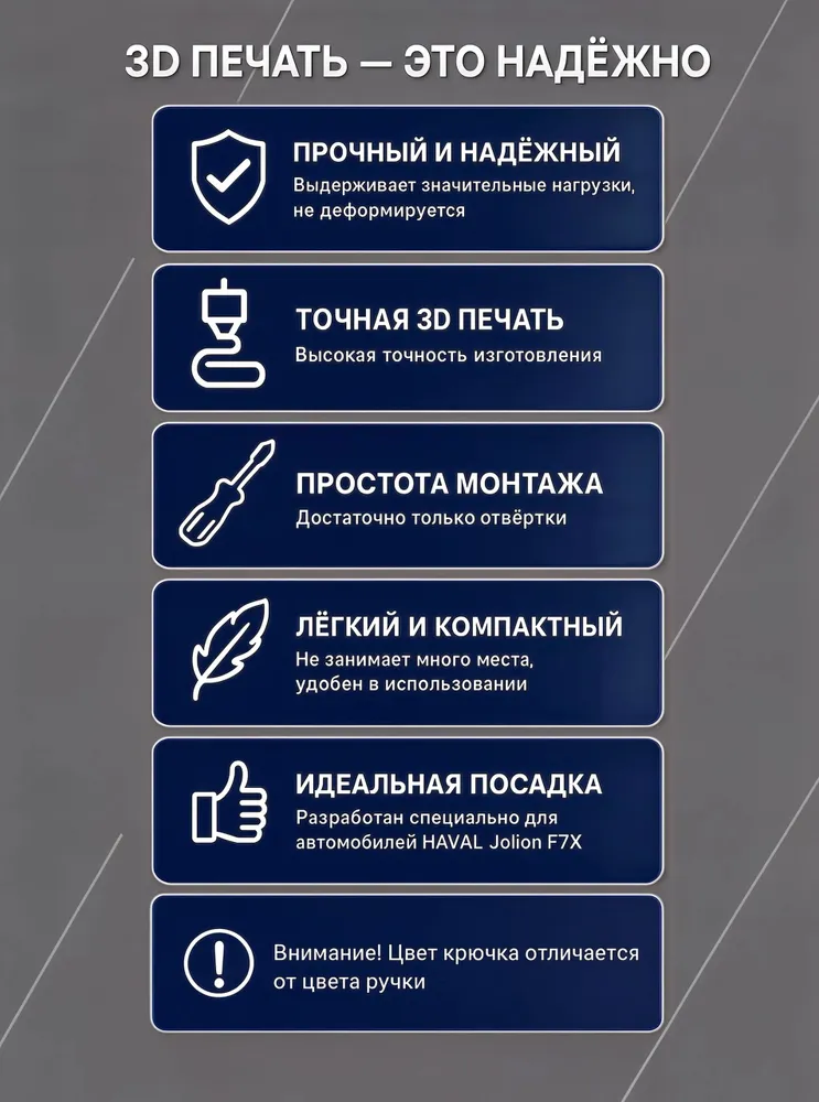 Комплект крючков для одежды на заднюю потолочную ручку Haval Jolion, F7X светло-серый, серый, фото 2