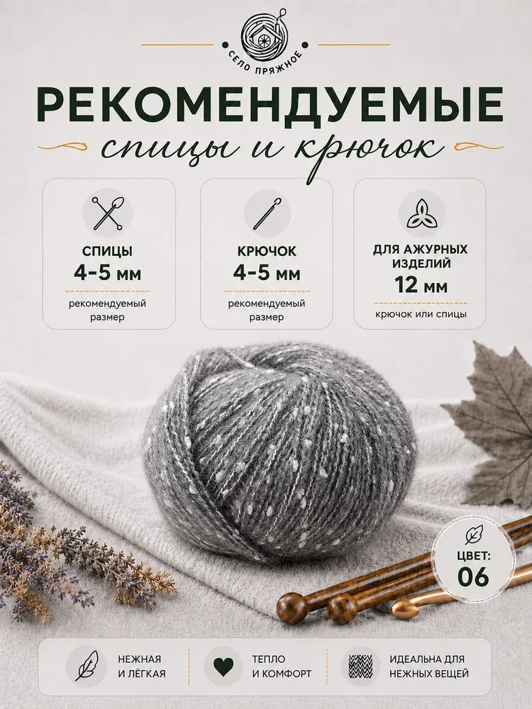 Пряжа Мохер узелковый, 5 мотков, 200 м/50 г, 20% мохер, 40% шерсть, 40% нейлон, 200 м, 50 г, фото 2