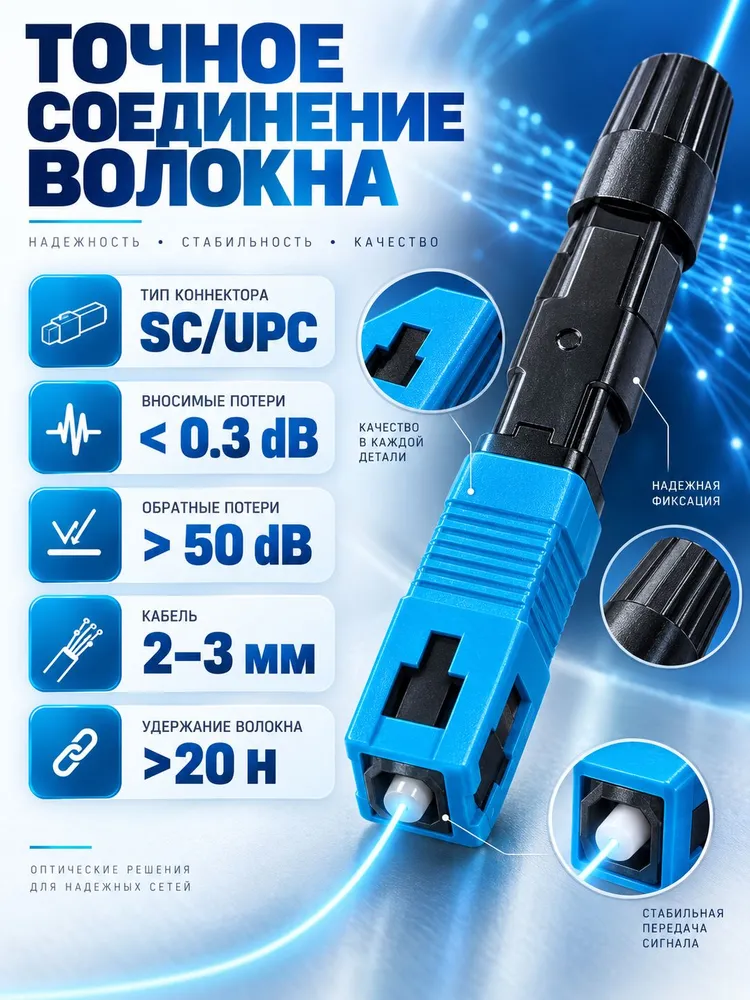 Fast-коннектор SC/UPC, до 3 мм, комплект из 10 штук, вариант, фото 5