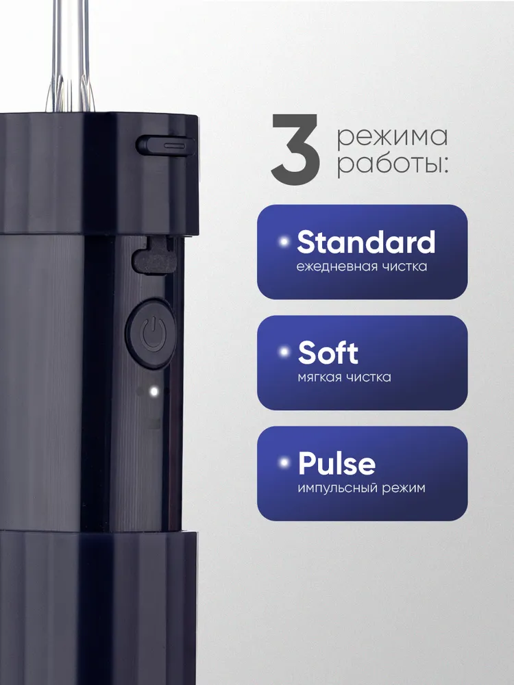 Ирригатор для полости рта Revyline RL 410 портативный розовый, для зубов, для десен, с насадками, карманный, мини ирригатор, для женщин, синий, фото 2