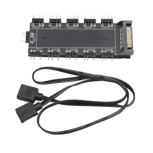 ARGB-концентратор 10 портов, 5V 3-pin, SATA питание, синхронизация подсветки материнской платы, для