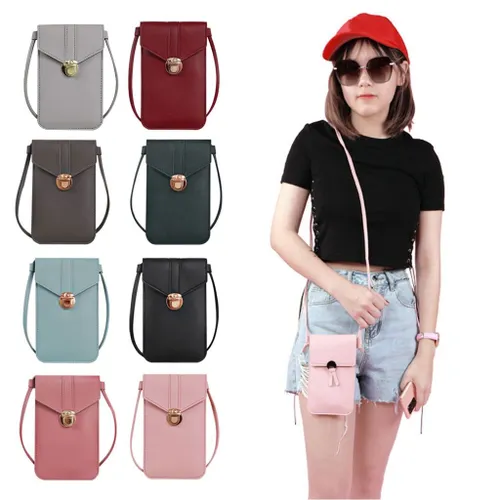 Сумка для мобильного телефона с сенсорным экраном из искусственной кожи-светло-серая