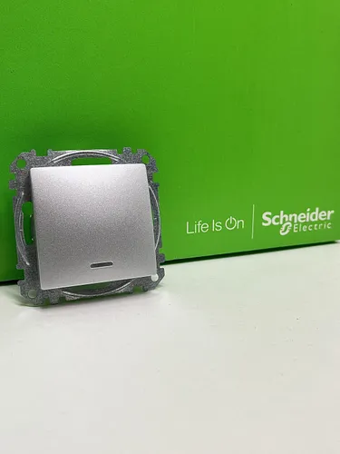 Выключатель 1-клавишный с синей подсветкой, схема 1а 10А Schneider Electric Sedna Design, алюминий S