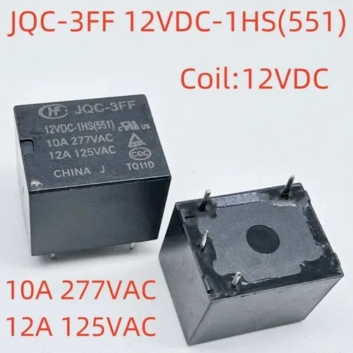 3pcs Реле электромагнитное JQC-3FF 12VDC-1HS(551) 10A 277V AC, 4 контакта