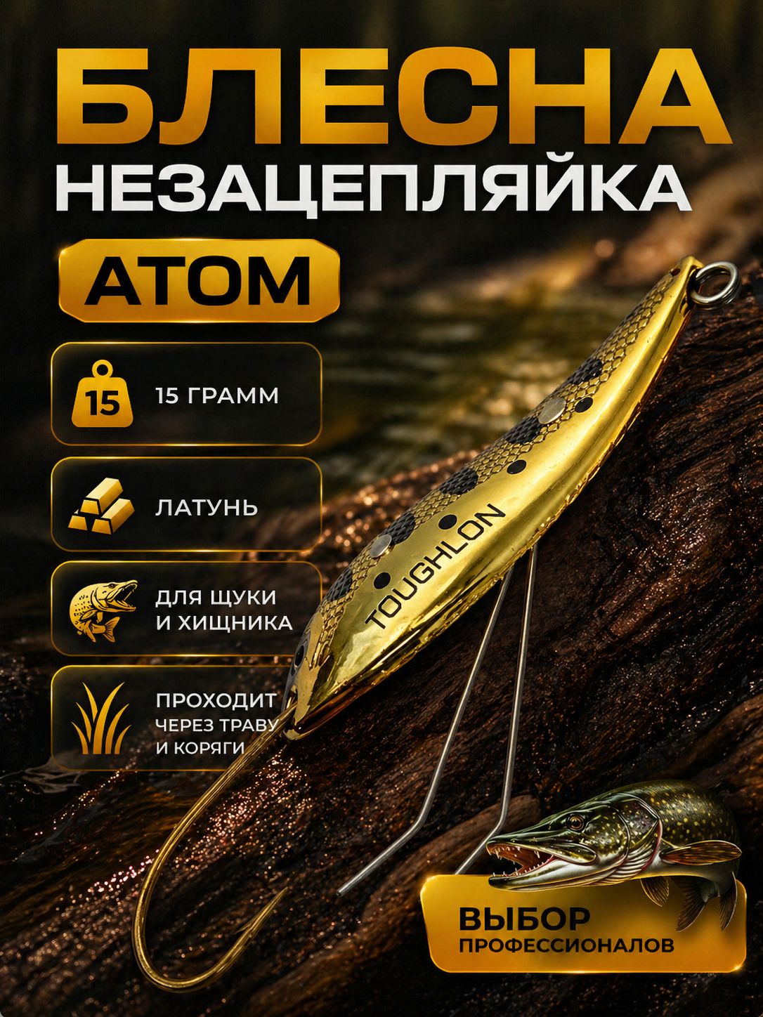 Блесна незацепляйка колебалка атом на щуку, жереха и судака