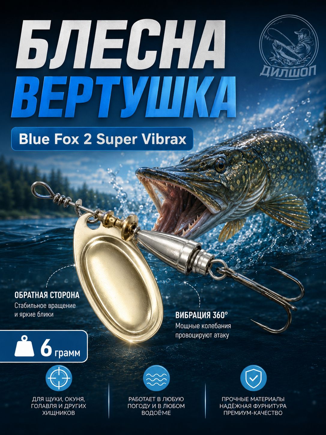 Блесна BLUE FOX № 2 на щуку, судака, сома