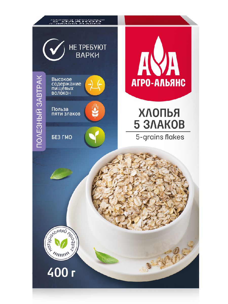 ХлопьяАгро-АльянсЭкстра,5злаков,400г