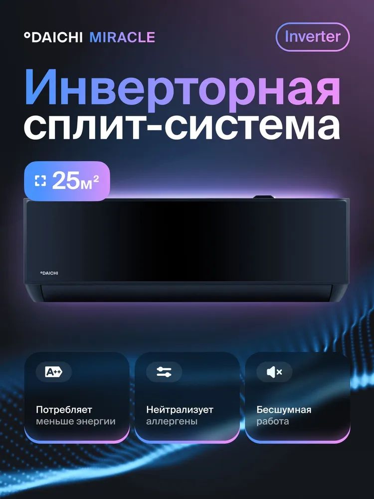 Комфортная сплит-система Daichi MIRacle Inverter MIR25AVQS1R-1/MIR25FVS1R-1, для помещений до 25 кв.м.