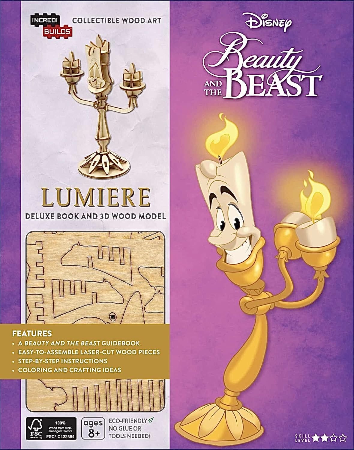 IncrediBuilds: Красавица и Чудовище / Beauty and the Beast Люмьер 3D деревянный конструктор + премиум книга-сказка от Disney