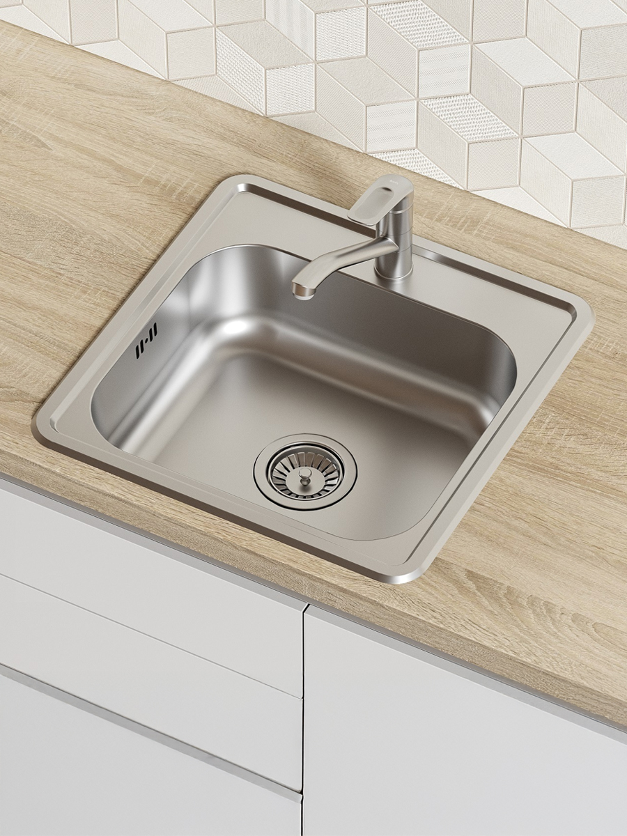 Фото товара на маркетплейсе ozon Мойка для кухни IDDIS, врезная, 49х49х18 см, нержавеющая сталь, без крыла, матовая, Стрит (Strit), STR48S0i77