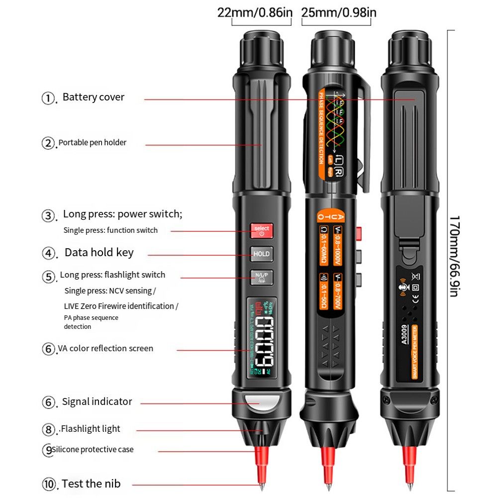 Мини-Цифровой Мультиметр A3009 Pen Smart Voice Broadcast Tester Meter ...