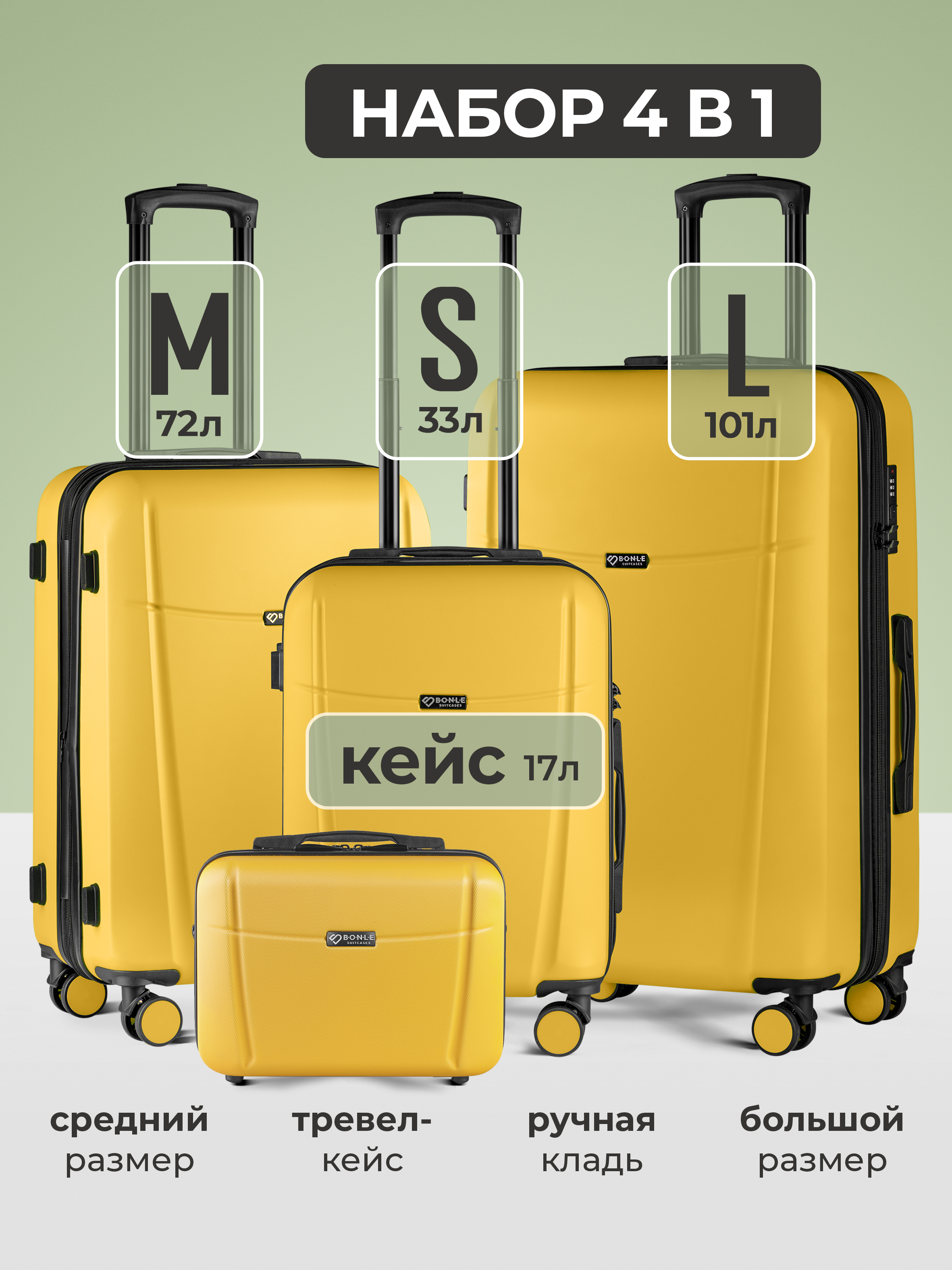 Чемоданынаколесах,комплектXS/S/M/L-ручнаякладь,большой,среднийибьютикейс