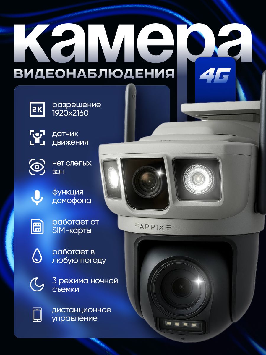 Камеравидеонаблюдениядлядома4GAPPIX/Камеравидеонаблюденияуличнаяссимкартой