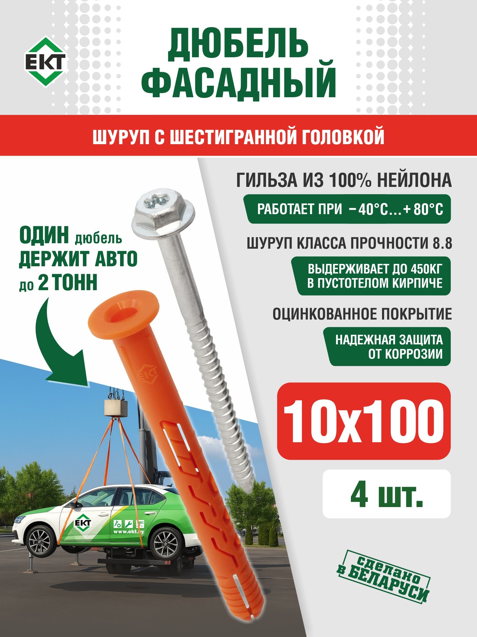 ЕКТДюбель10ммx100мм4шт.