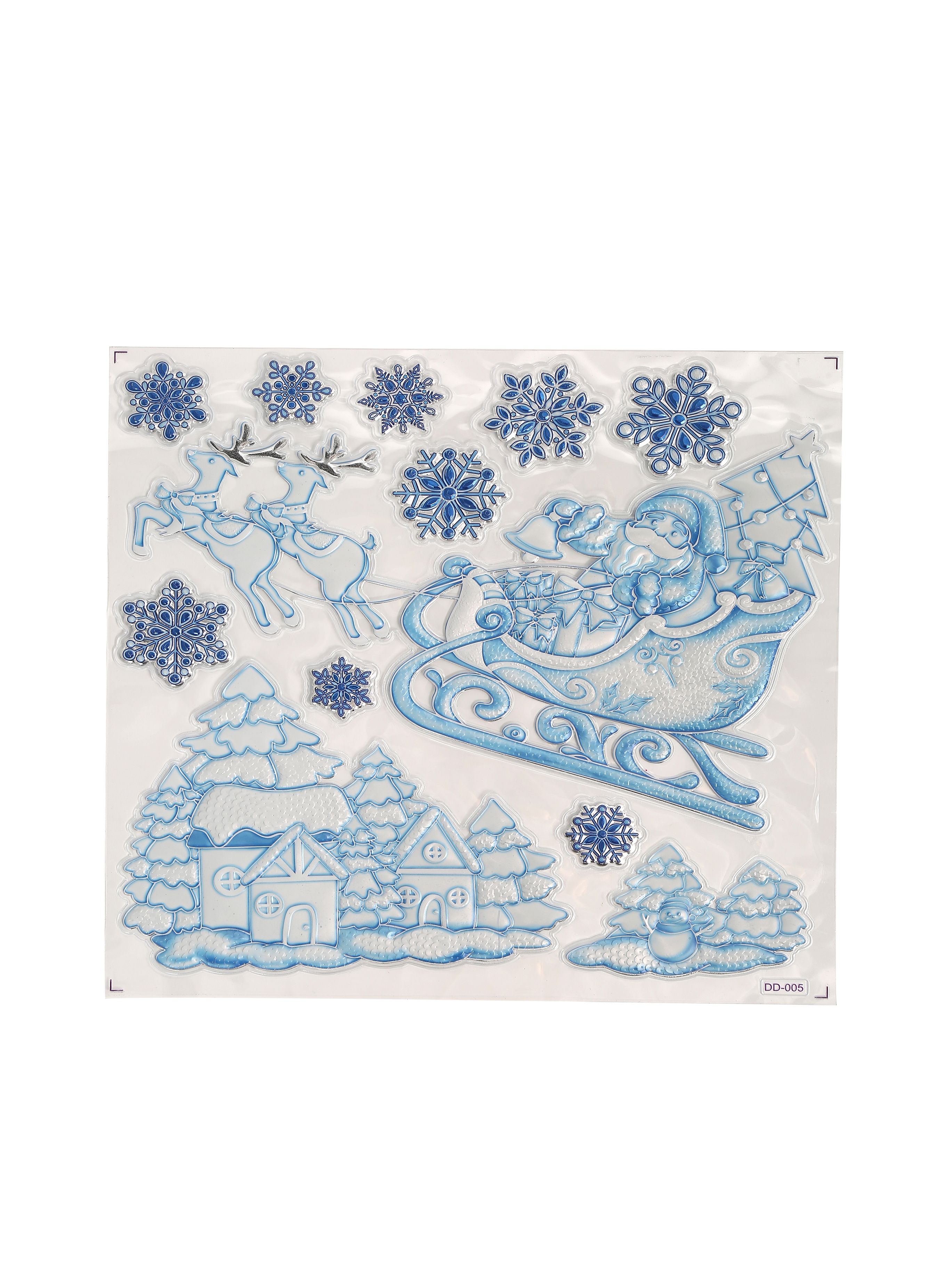 Новогодние наклейки Санта на санях Синий 37x31CM Китай