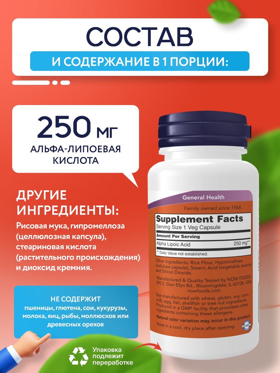 Now, ALPHA LIPOIC ACID 250mg 120 VCAPS