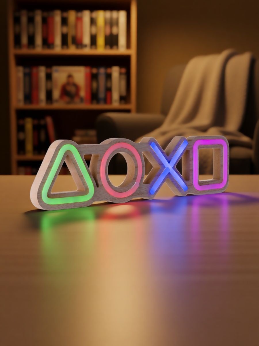 Неоноваявывеска,лентаplaystationврамке