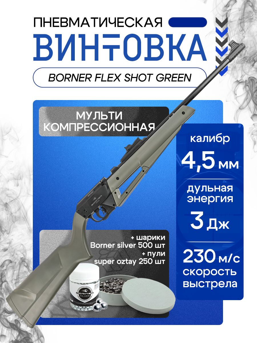 ПневматическаявинтовкаBornerFlexShotGreen4.5мм(3Дж,зеленый,multi-pump)
