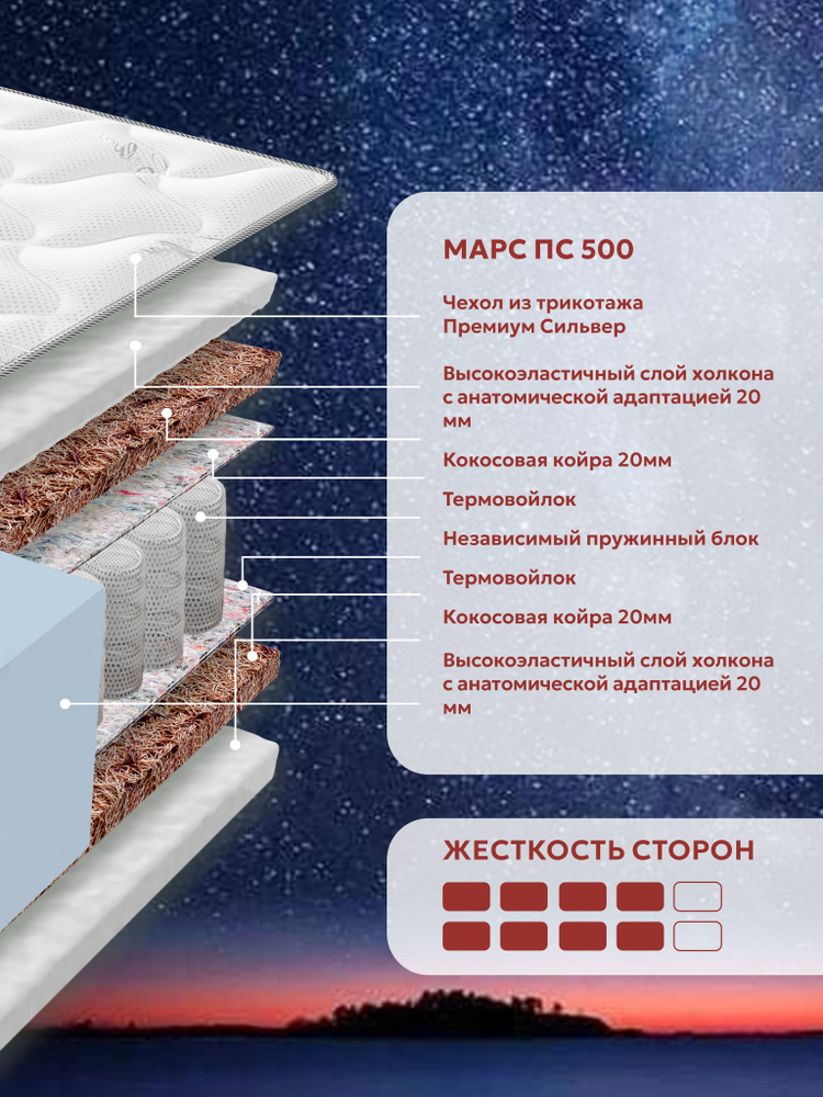 Матрас 160х200 ортопедический VITA Марс с независимыми пружинами PS 500, повышенной жесткости, высокий, #1