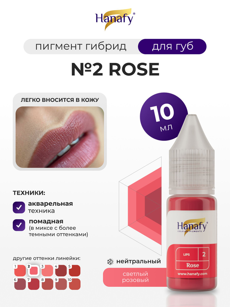 Пигмент для татуажа и перманентного макияжа губ №2 Rose, 10мл #1
