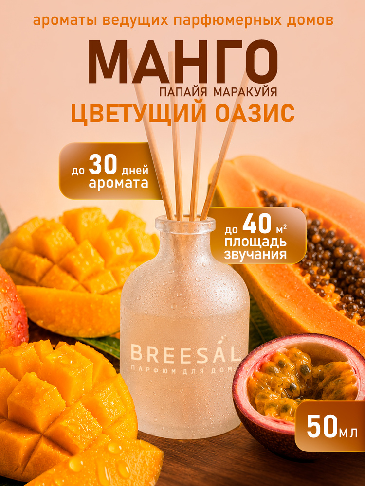 Breesal Диффузор для дома, ароматизатор с палочками : Манго, 50 мл #1
